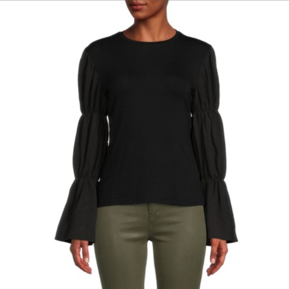 PATRIZIA LUCA Tiered Sleeve Top Black Women Size XS